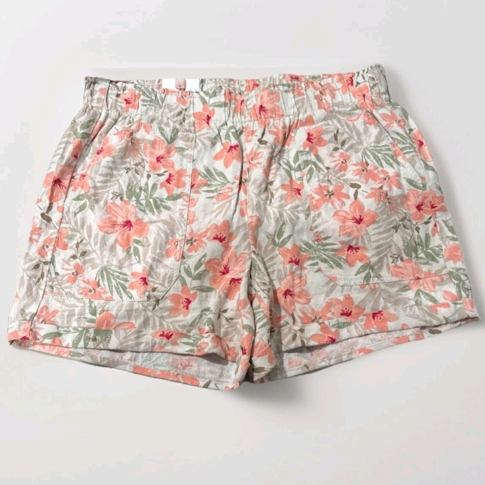 NWT Briggs Ladies’ Linen Blend Short, Pink floral M‎ XXL